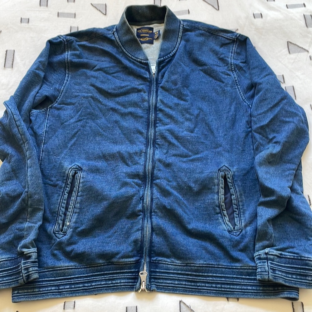 Mens Indigo Dyed Fleece Bomber Jacket - Medium